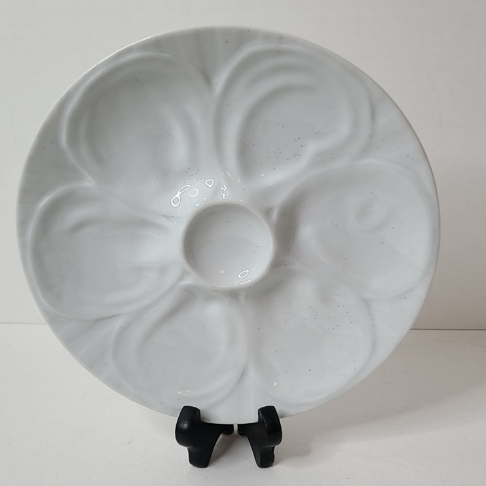 Vintage 60's Oyster Dish Plate Ceramic Stoneware Porcelain White Serve Platter